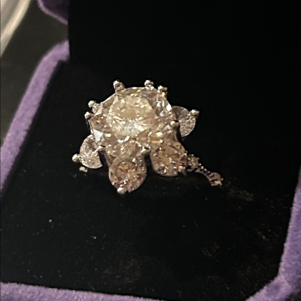 Elegant Sterling Silver Moissanite 6ct Floral Ring with Vvs1 D Grade stones